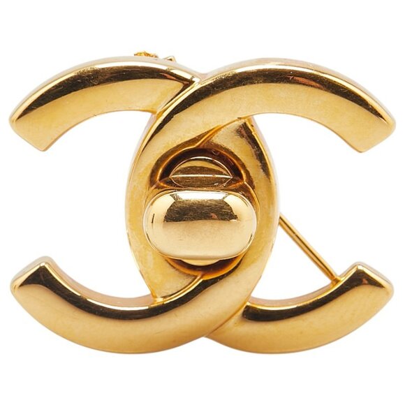 CHANEL Vintage Gold Logo Brooch